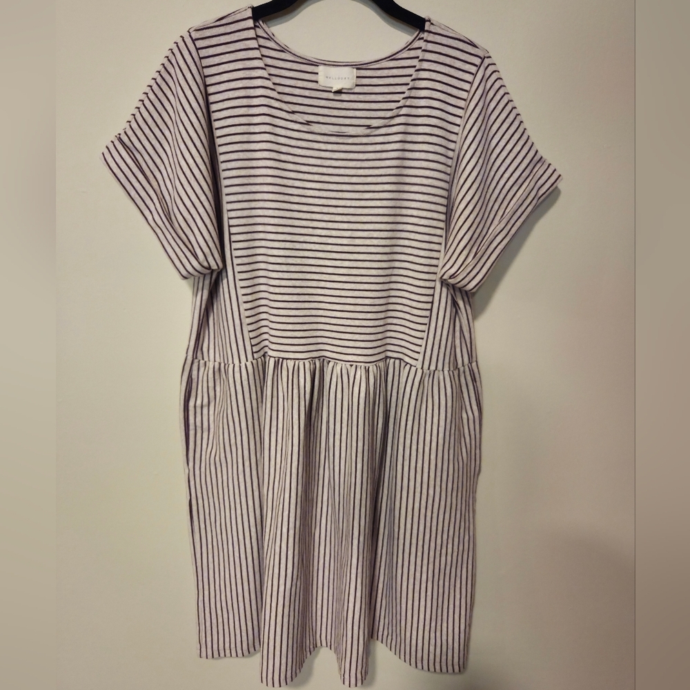 MELLODAY Nordstrom Large Short Sleeve Maroon And Cream Knit Dress W/ Pockets - Picture 1 of 4